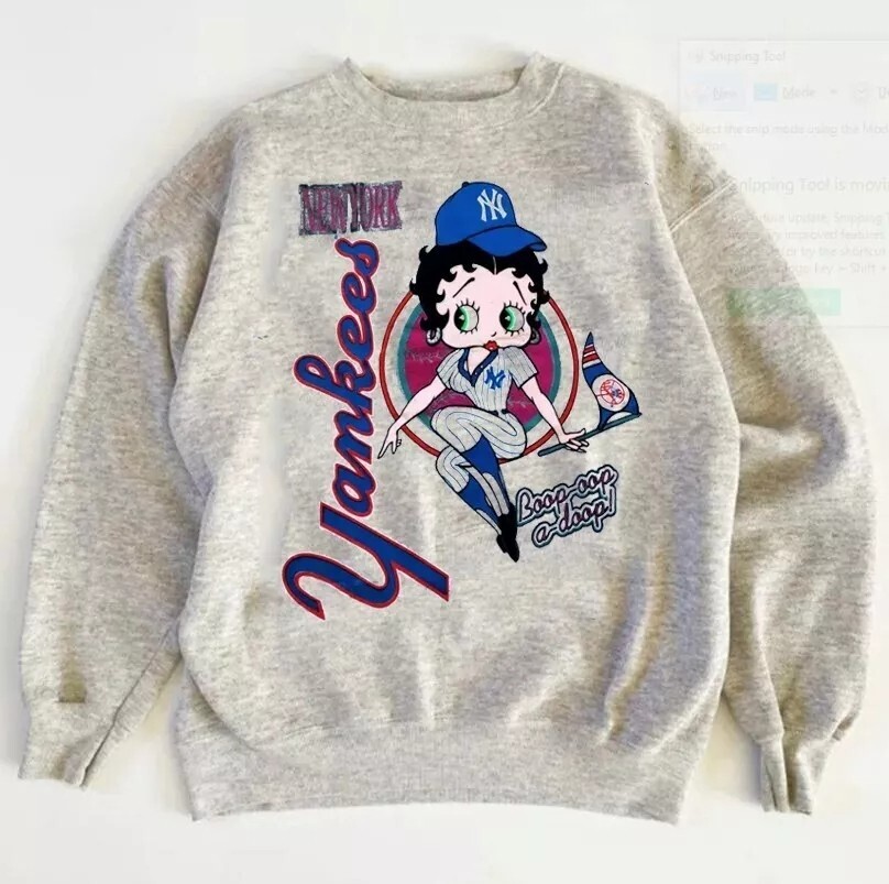 Betty Boop and New York Yankees Graphic Unisex Ash Sweatshirt for Men and Women