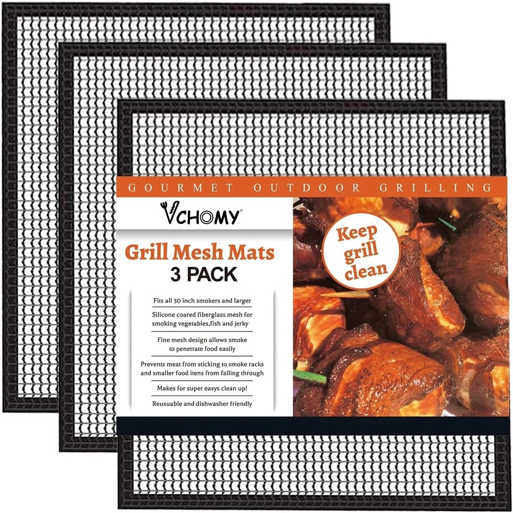 Grill Mesh Mat Set of 3 - Heavy Duty BBQ Non-stick Cooking Sheet Liners Reusable