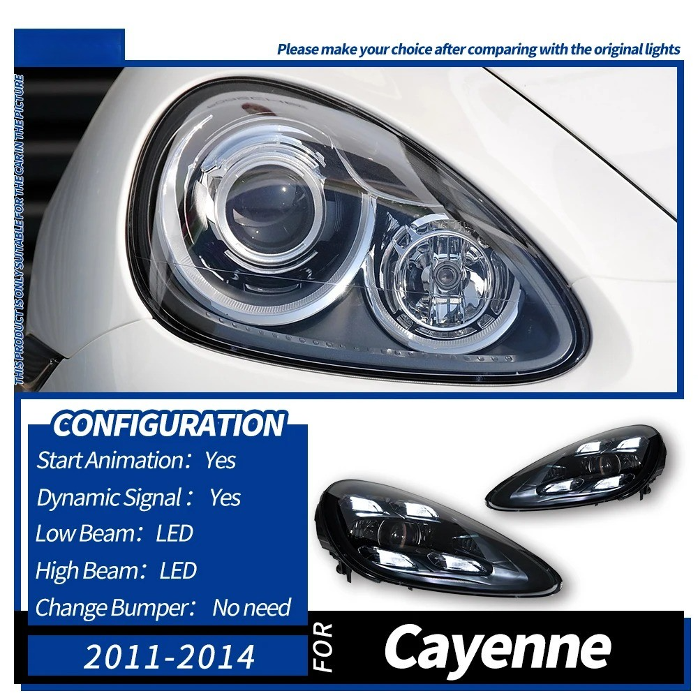 Pair Headlights For Porsche Cayenne 958 2011-2014 LED Front Head Lamps Assembly