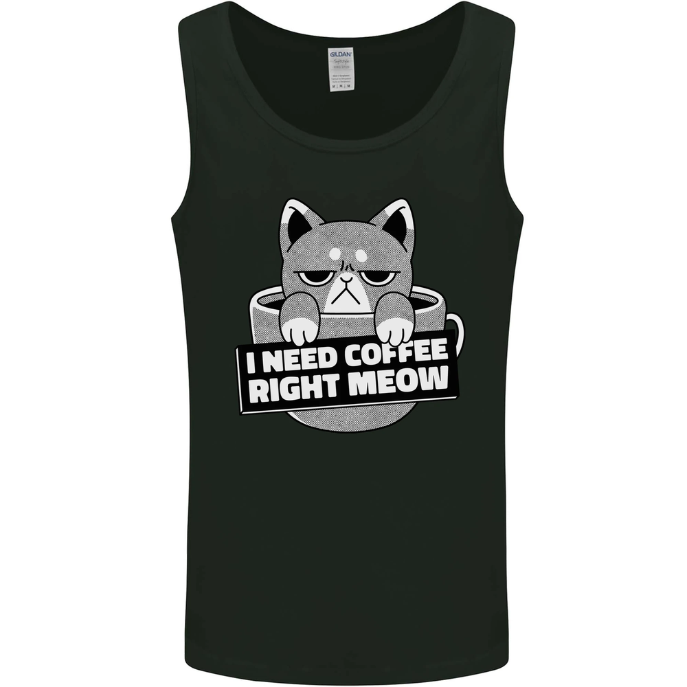 Cat I Need Coffee Right Meow Funny Mens Vest Tank Top