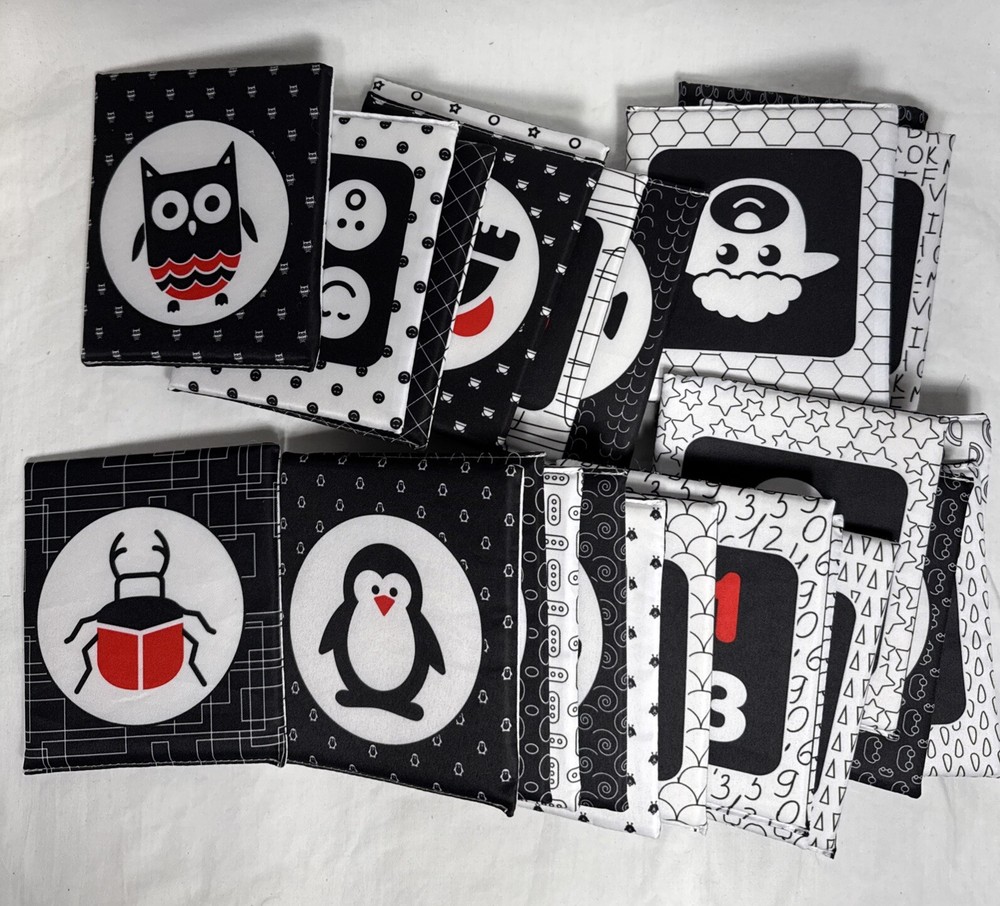 High Contrast Black & White Sensory Fabric Cards for Babies - 25 Pack