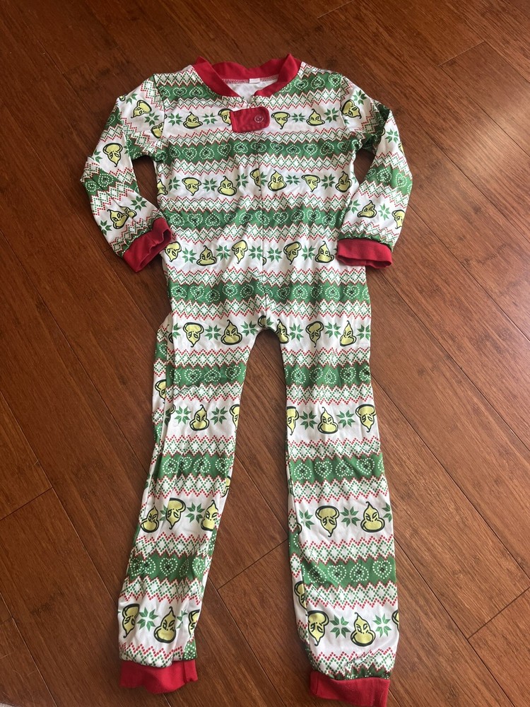 Dr. Seuss The Grinch Christmas One Piece Zip Pajama Kids Small 5
