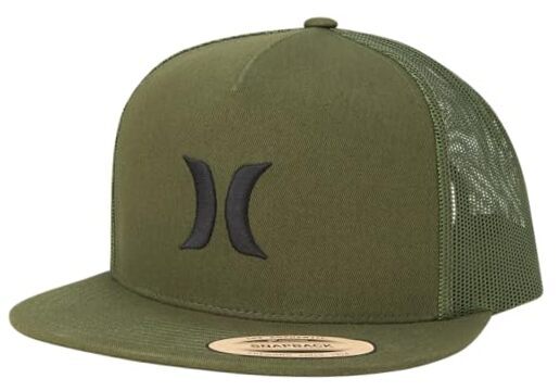 Men's Caps - Flat Brim Mesh Panel Baseball Cap Trucker Hat - One Size Olive