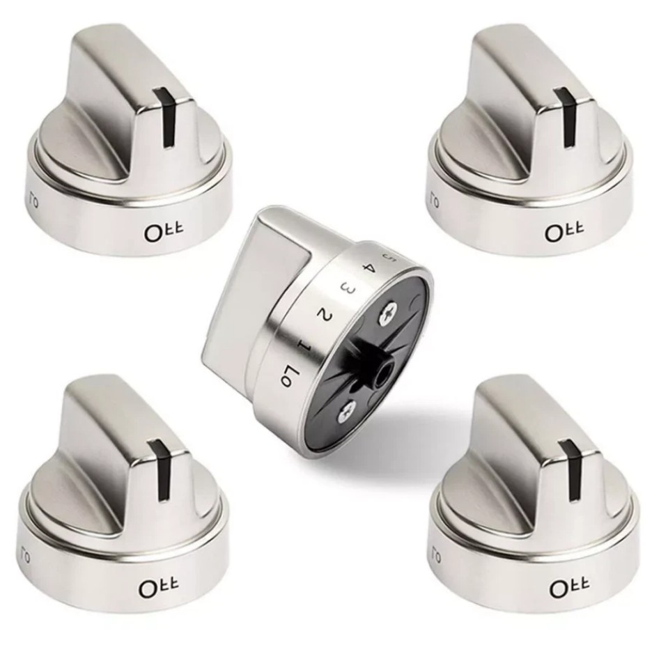 5 P Stainless Steel Look Control Knob Kits For GE Gas Range Stove WB03X24818*&*&