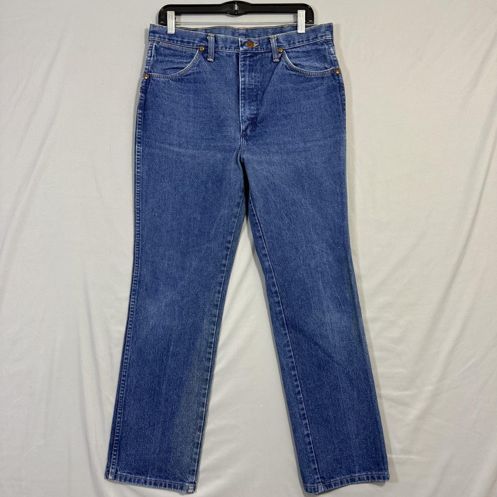VTG Wrangler Jeans Mens 33x32 Blue Slim Fit Cowboy Cut Straight 936DEN USA Made