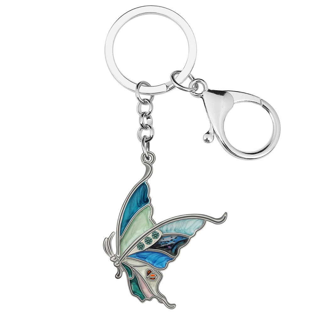 Enamel Alloy Floral 3D Swallowtail Butterfly Keychains Key Ring Insects Jewelry