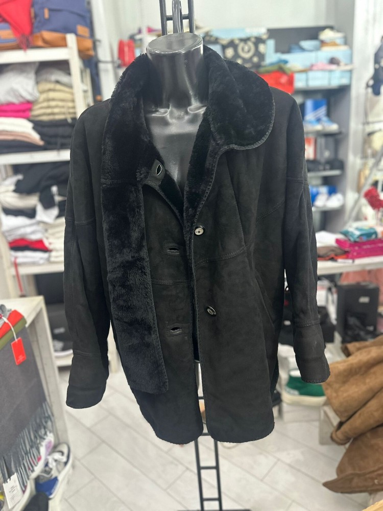 Cuir de Mouton Shearling D'Occassion Femme Tg44 Noir LLV985