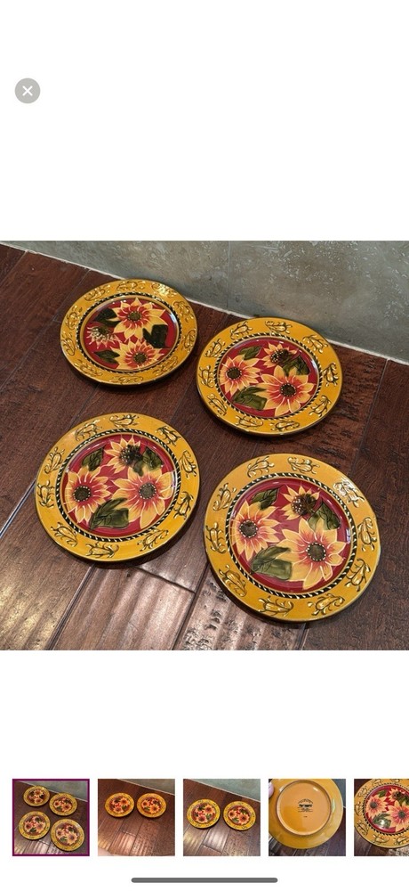 Pier 1 Imports Sunflower Salad Dessert Plates Hand Painted Terracotta (4) 8 inch