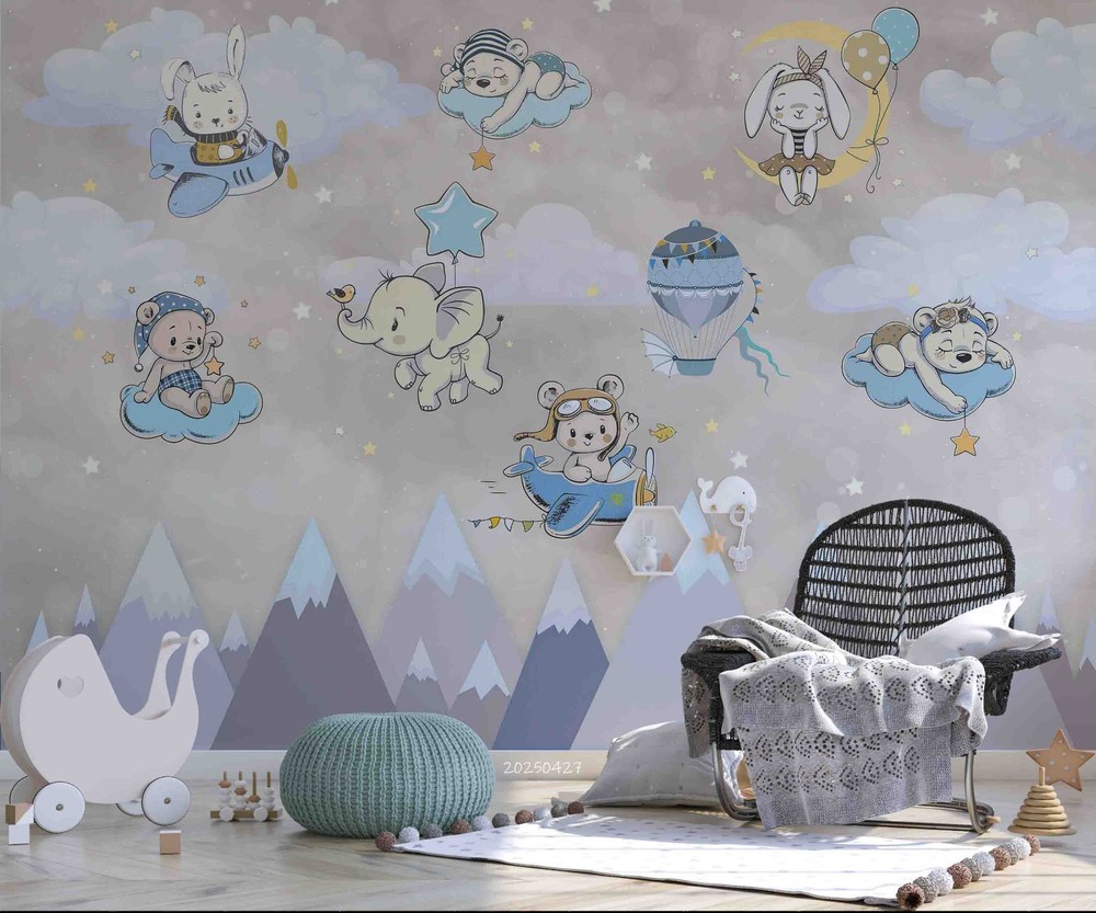 3D Mountain Animal Clouds Illustration Wall Murals Wallpaper Murals Wall Sticker