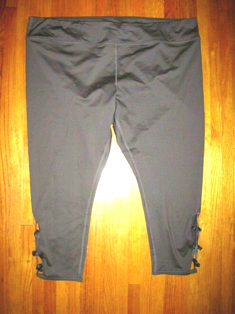 Plus Size JoyLab Lattice Trim Gray Capri Yoga Fitness Leggings Size 3XL New