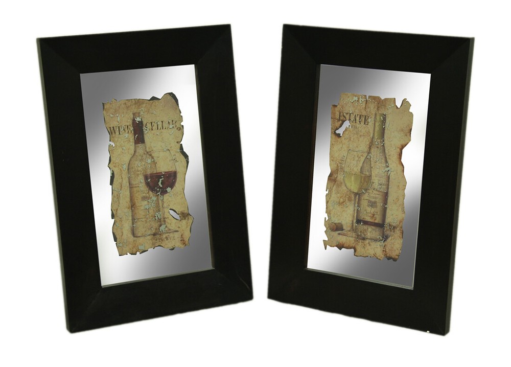 Zeckos Black Frame 2 Piece Vintage Wine Wall Mirror Set