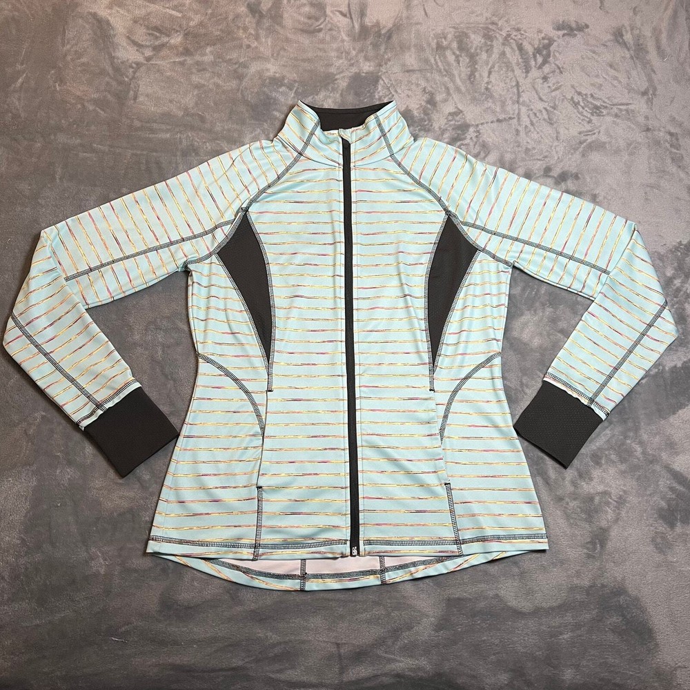 Tek Gear Stripe Mock Neck Athletic Zip Up Jacket with Mesh Inserts Size Large