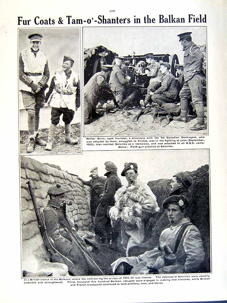 Original Old Antique Print 1915-16 World War British Siers Greeks Dunn Balkans