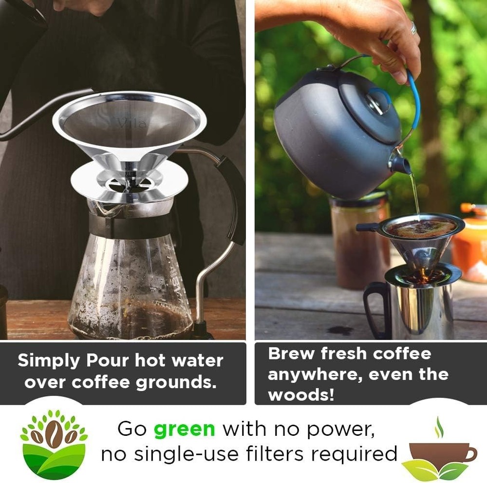 Reusable Stainless Steel Coffee Filter Fine Mesh Pour Over Dripper Paperless