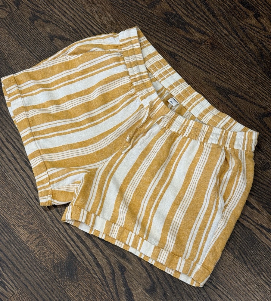 Old Navy Women’s Mustard Yellow Stripe Linen Loose Fit Shorts Size Large