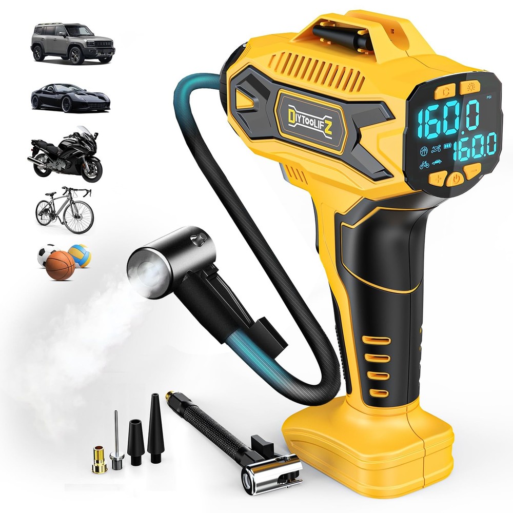 DIYtoolifz Cordless Tire Inflator Air Compressor Compatible with Dewalt 20V B...