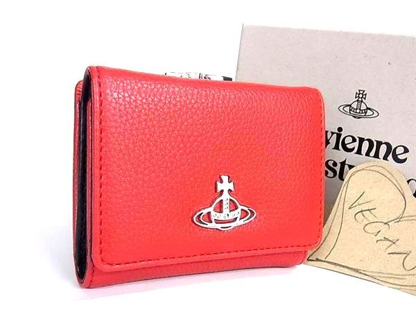 Vivienne Westwood Vegan Leather Trifold Wallet Red AX6921, New