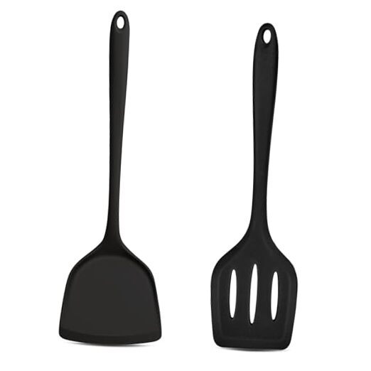 Silicone Spatulas, 2pcs Solid & Slotted Cooking Turner for Non-stick