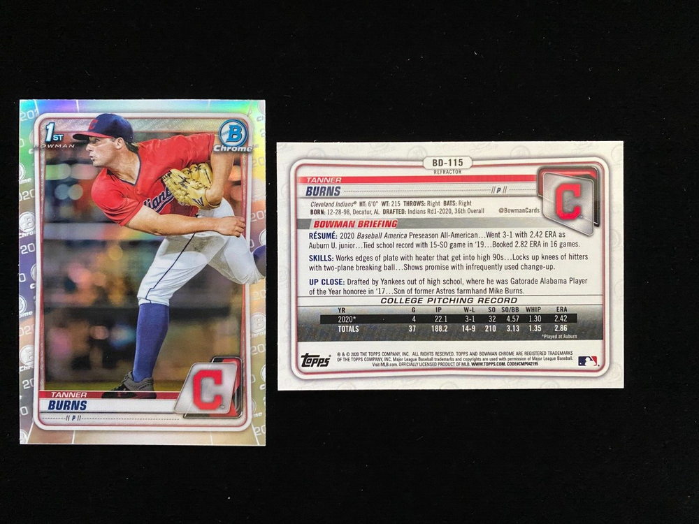 2020 Bowman Chrome Tanner Burns 1st Rookie Refractor Guardians RC