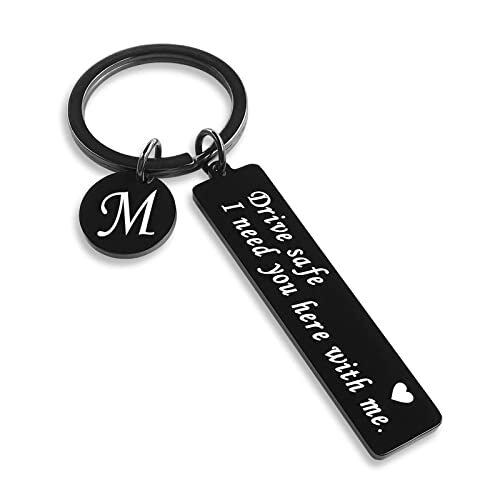 CINDYHE Drive Safe Keychain Gift for Boyfriend Valentines day I Love M-black