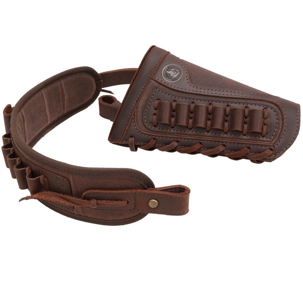 Set of Leather Gun Magazine Pouch with Ammo Holder Sling for.357.22LR.30-06 12GA