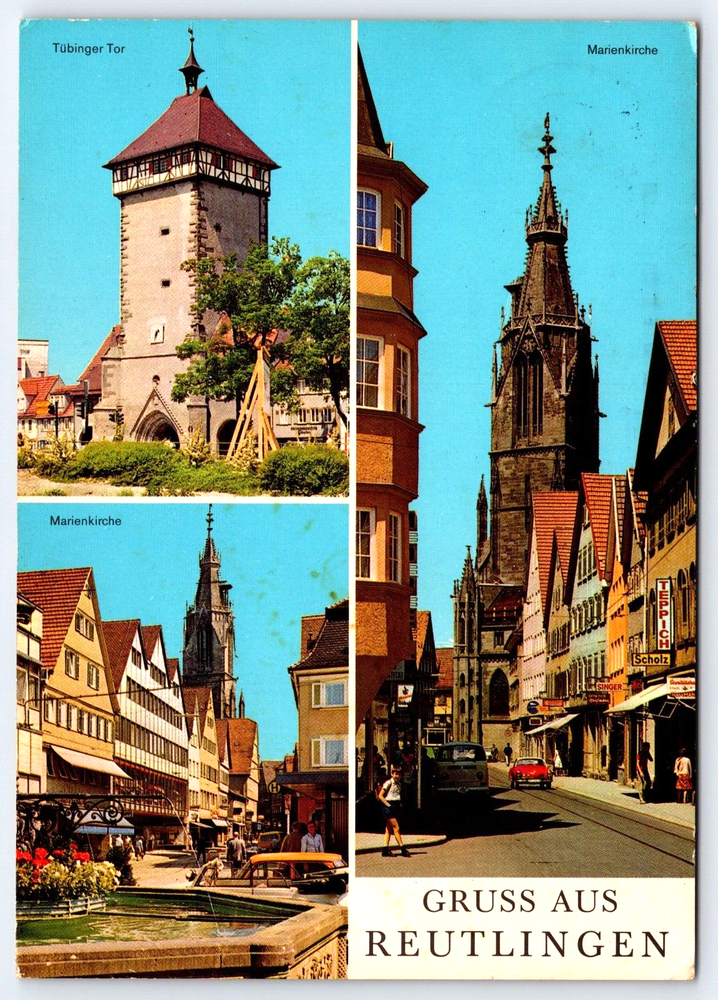 VINTAGE OLD ANTIQUE POSTCARD PICTURE PHOTO GREETING LANDMARKS REUTLINGEN GERMANY
