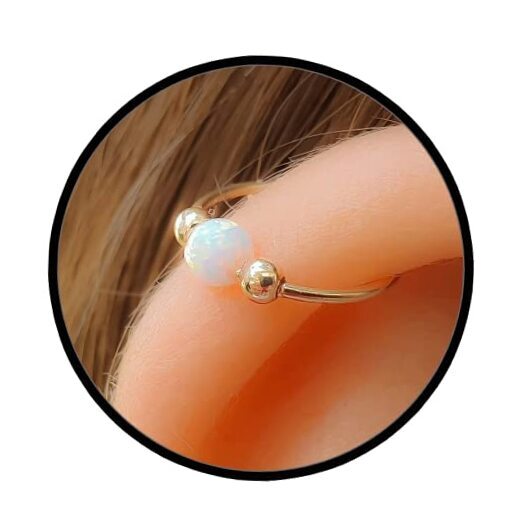 Gold Cartilage Helix Earring - 14k Gold Filled Helix Hoop With 3mm White Opal