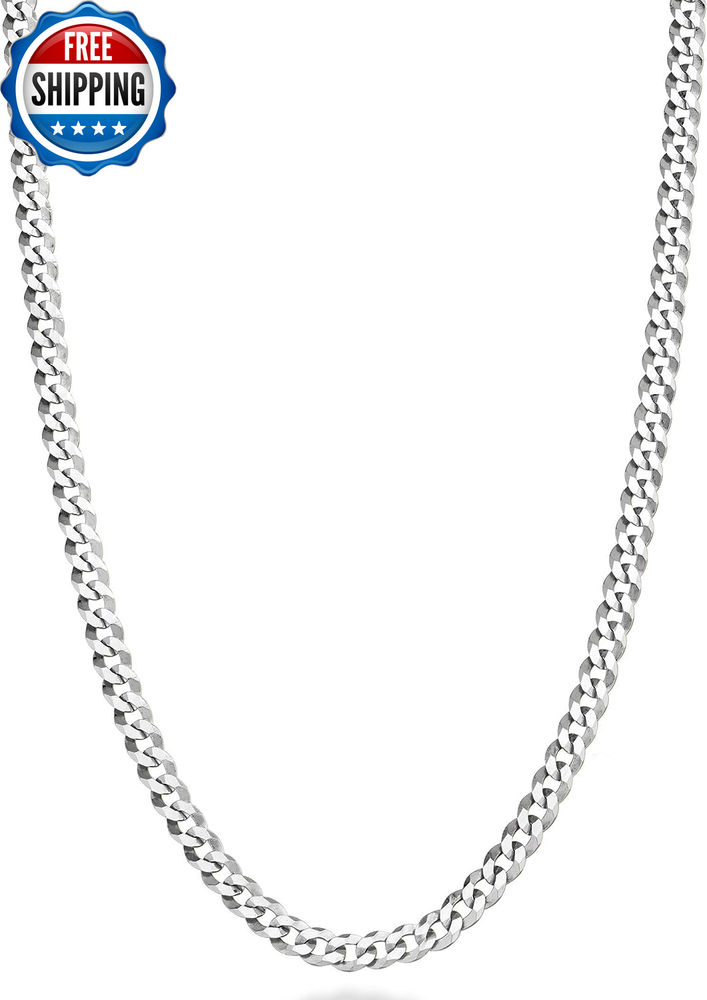 Italian Solid 925 Sterling Silver 3.5Mm Diamond Cut Cuban Link Curb Chain Neckla