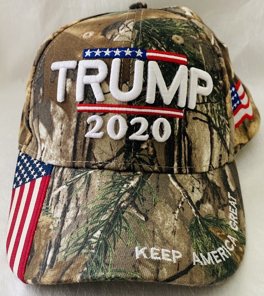 Trump 2020 Hat Mens Camouflage Thick Stitch Flag Made in USA Baseball Cap Maga