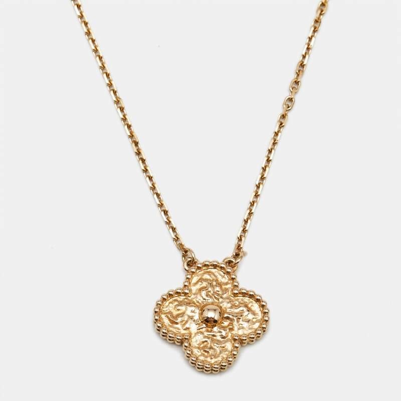 Van Cleef Arpels Vintage Alhambra Hammered 18k Yellow Gold Necklace