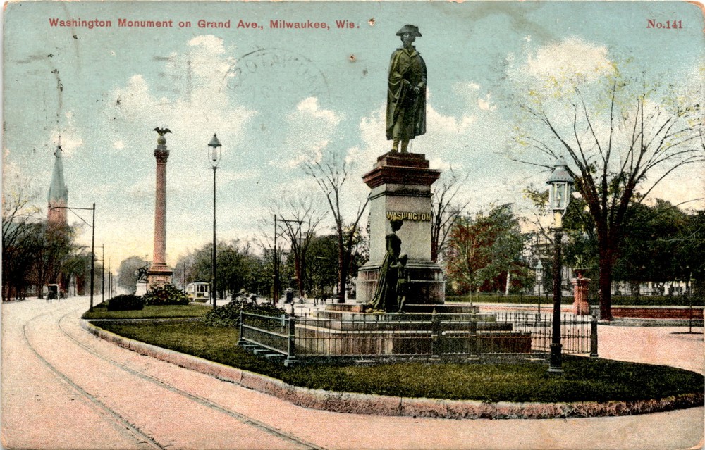 Washington Monument, Grand Ave., Milwaukee, Wis., No.141, Germany, JUL Postcard