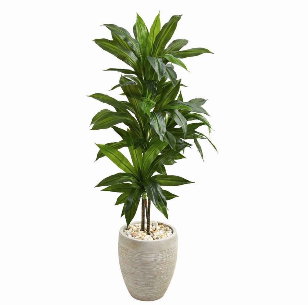 NEW Nearly Natural 4' Artificial Dracaena Plant In Sand Planter UV Resistant