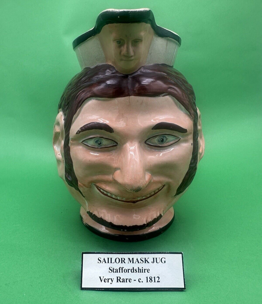 RARE c.1812 Staffordshire 'Sailor Mask' Character Jug, 5.25