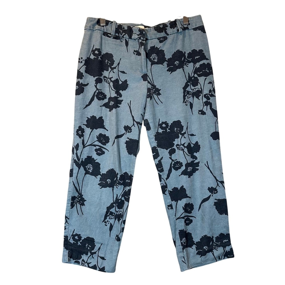 Talbots Signature  Blue Floral Linen Blend Cropped Pants 10 Petite 10P