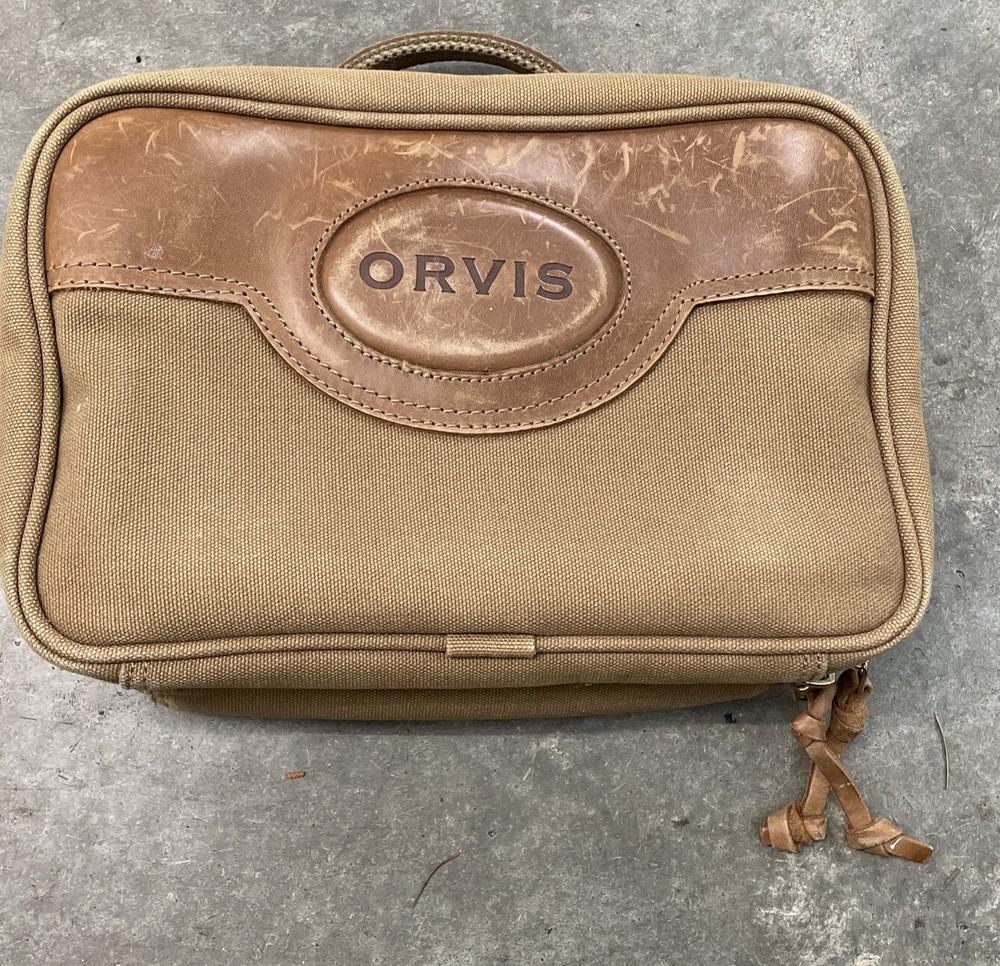 Orvis Canvas Leather Dopp Travel Bag Toiletries Accessory Bag 11x7x3.5 Fishing