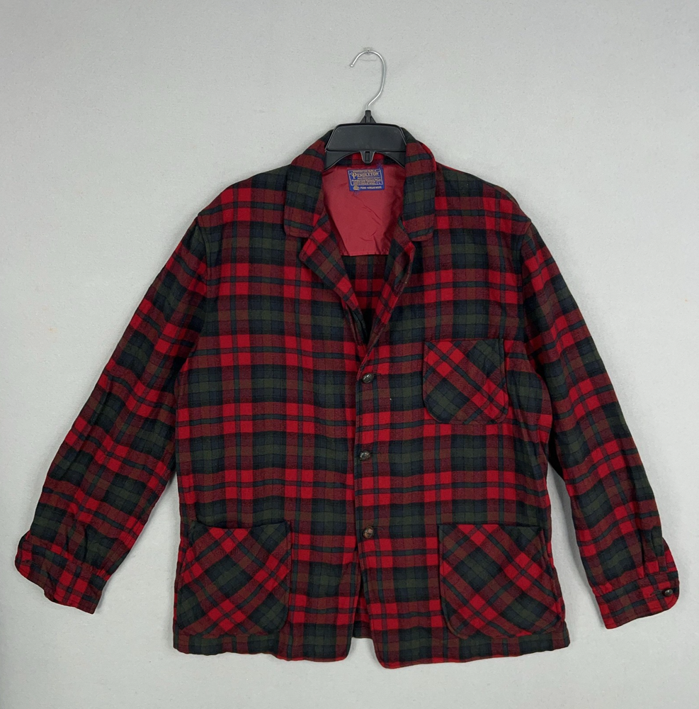 ヴィンテージ Pendleton ジャケット メンズ ラージ レッド ブラック ウール チェック トップスター シャケット 60s USA