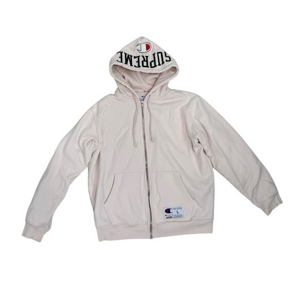 Supreme x Champion Pink Hoodie Sweatshirt Zip Front Mens Size Large (runs small)