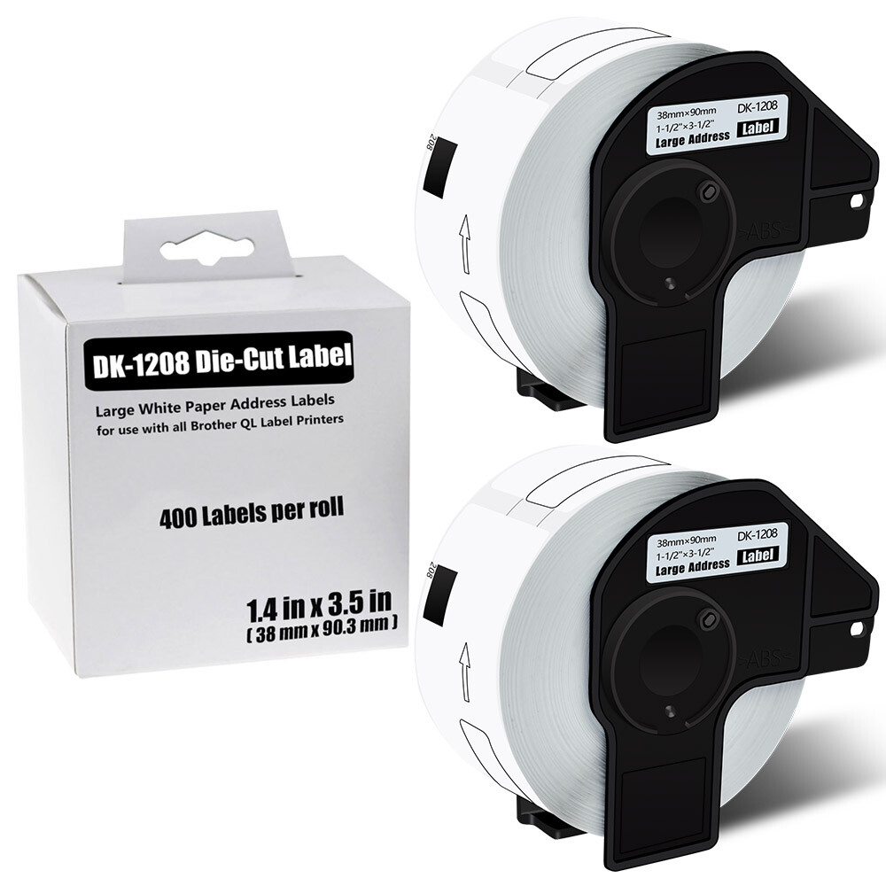 2 Rolls 1.4x3.5 Permanent Frame DK-1208 Labels for Brother QL Printers