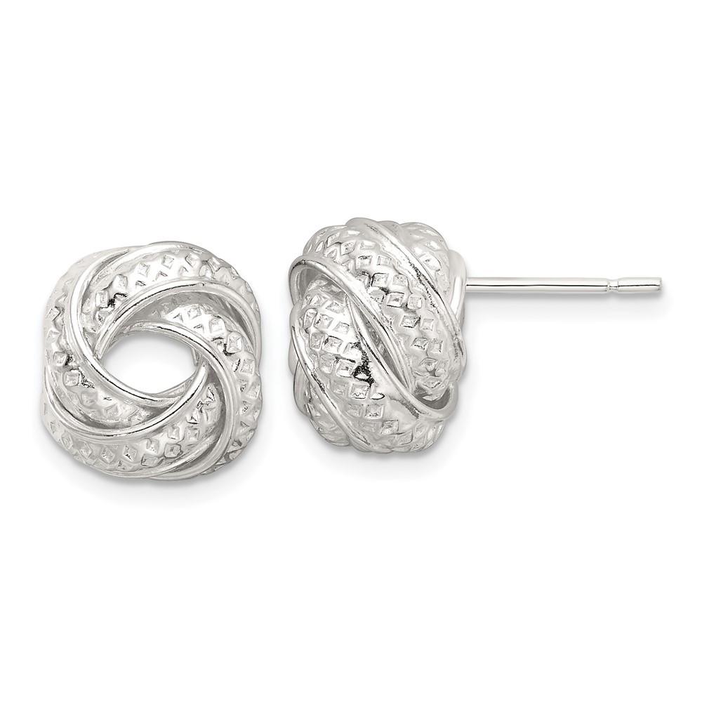 Sterling Silver Polished and Textured Love Knot Post Stud Earrings 4.05gm