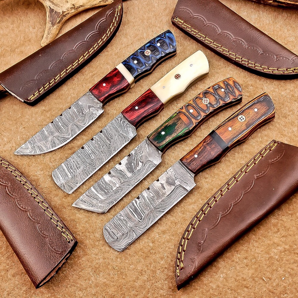 4 Pcs Damascus Blade Skinner Knives Set | 8