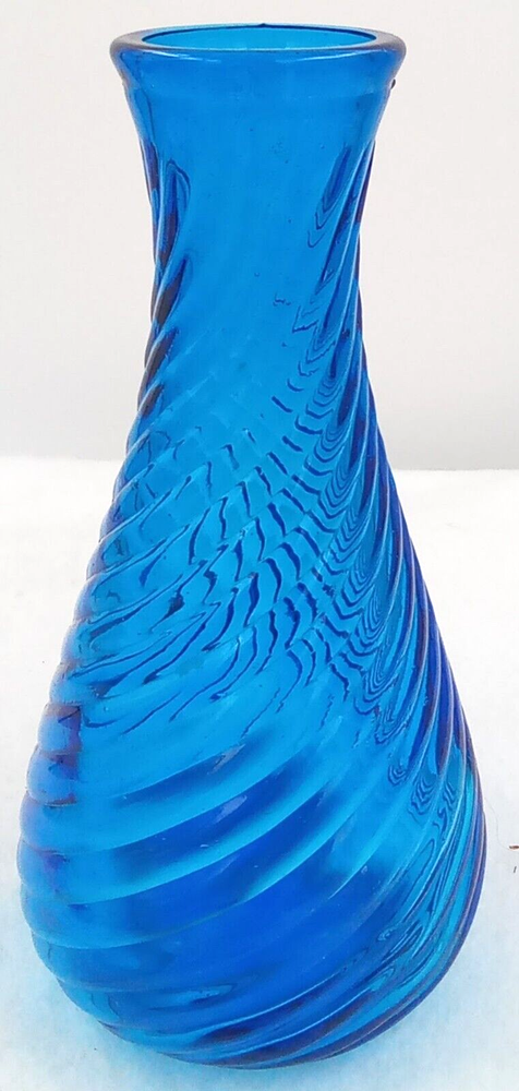 Blue Swirl Glass Flower Vase Art Deco Bottle Decanter Vintage Round Bottom