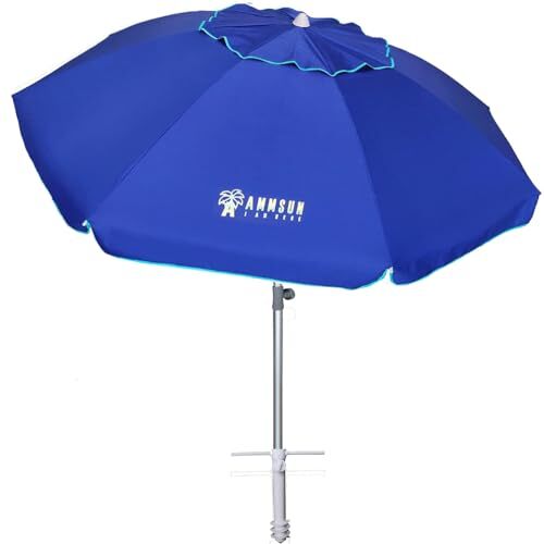 AMMSUN 7 Foot Heavy Duty HIGH Wind Beach Umbrella with sand anchor & Tilt Sun