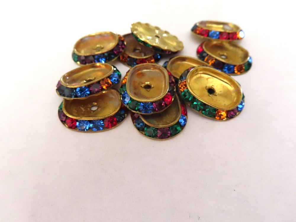 12 Swarovski Dark Multi-Color Oval Slant Flat Roncelles 25x18mm Brass