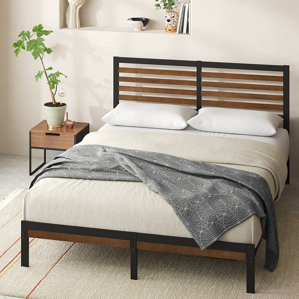 Kai Bamboo & Metal Platform Bed Frame with Headboard No Box Spring Required