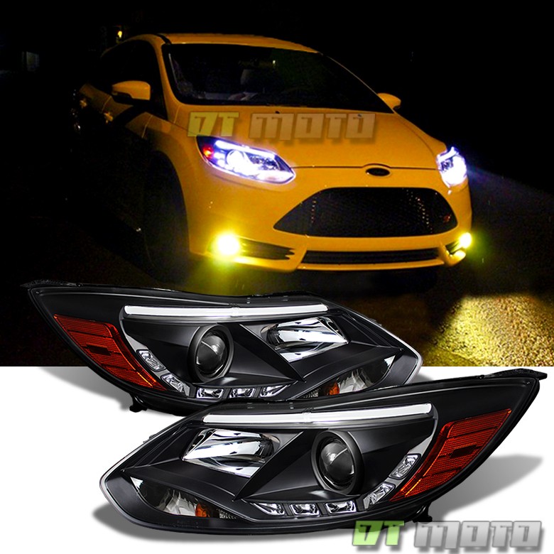 2012-2014 Ford Focus Black Projector Headlights with LED DRL Light Bar