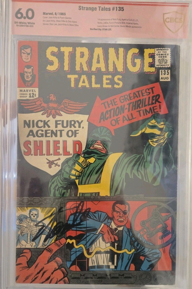 Strange Tales 135 signed by Stan Lee, CBCS 6.0 , 1st Nick Fury in S.H.I.E.L.D.