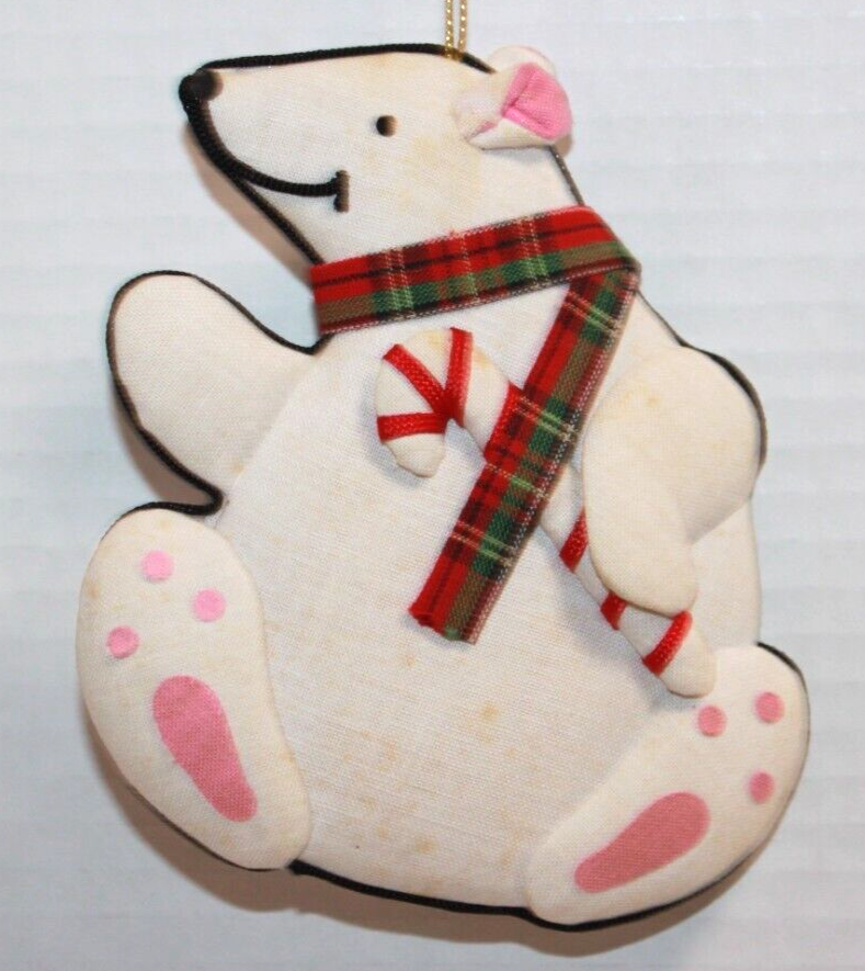 Festive Fabric Polar Bear Candy Cane Christmas Tree Ornament