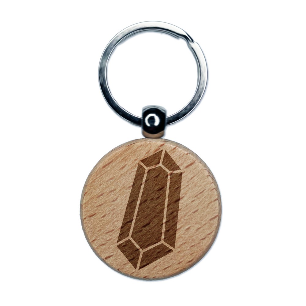 Geometric Crystal Gemstone Engraved Wooden Round Keychain Charm
