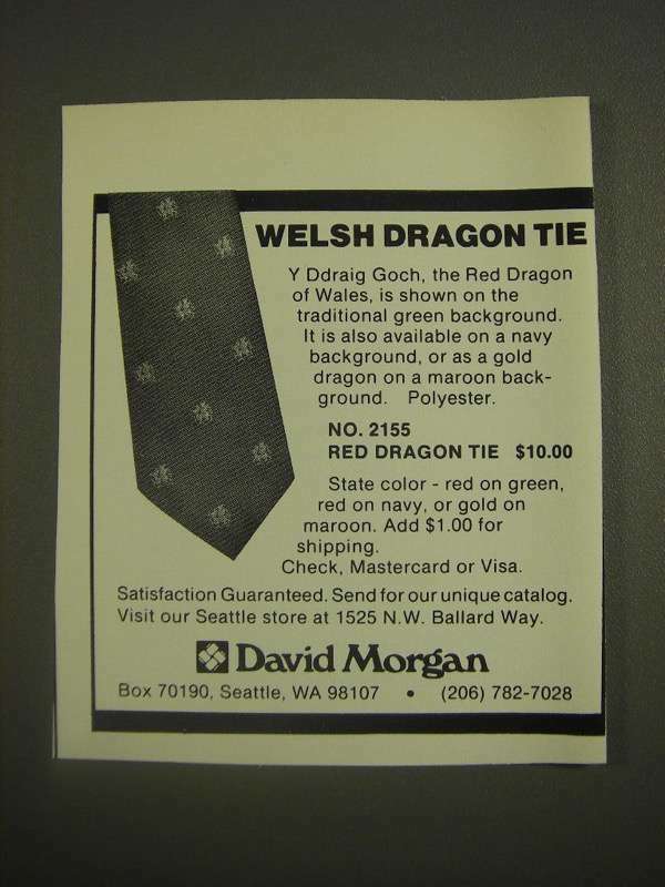 1985 David Morgan No 2155 Red Dragon Tie Vintage Ad