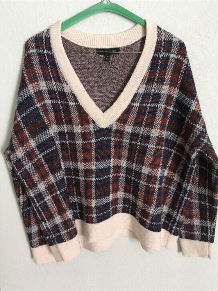 Banana Republic Plaid Drop Shoulder Sweater in Wool Mohair Blend